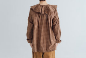 予約 RS11 2WAY FRILL COLLAR BLOUSE brown check 9月中〜9月末 3