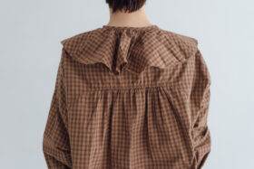 予約 RS11 2WAY FRILL COLLAR BLOUSE brown check 9月中〜9月末 4