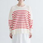 予約 LA521 BASQUE BORDER DIMENSION KNIT apricot 10月中〜10月末