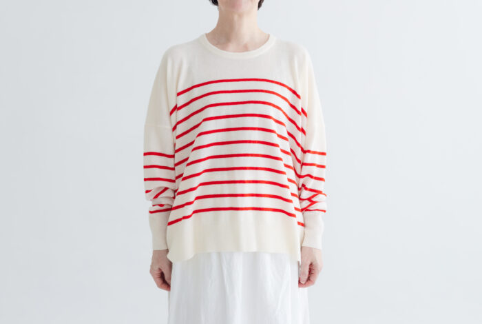 予約 LA521 BASQUE BORDER DIMENSION KNIT apricot 10月中〜10月末 1