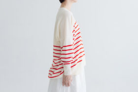 予約 LA521 BASQUE BORDER DIMENSION KNIT apricot 10月中〜10月末 2