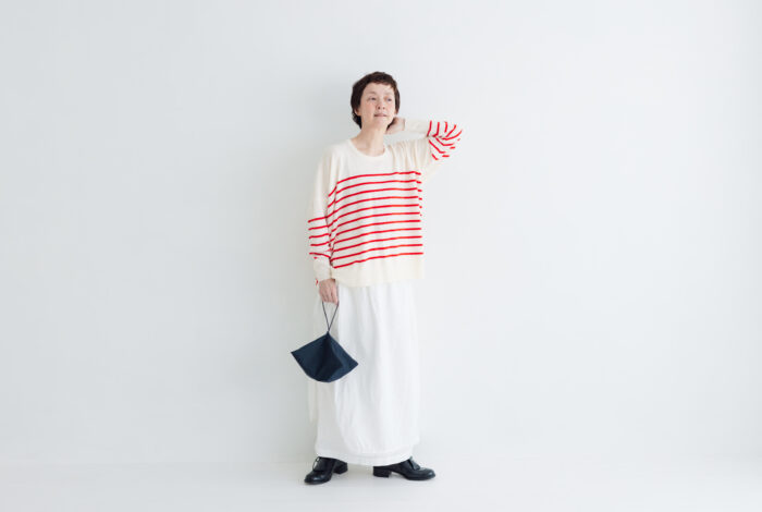 予約 LA521 BASQUE BORDER DIMENSION KNIT apricot 10月中〜10月末 5