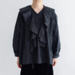 予約 RS11 2WAY FRILL COLLAR BLOUSE black check 9月中〜9月末
