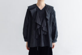 予約 RS11 2WAY FRILL COLLAR BLOUSE black check 9月中〜9月末 1