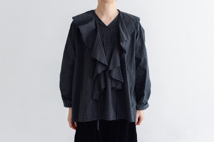 予約 RS11 2WAY FRILL COLLAR BLOUSE black check 9月中〜9月末 1