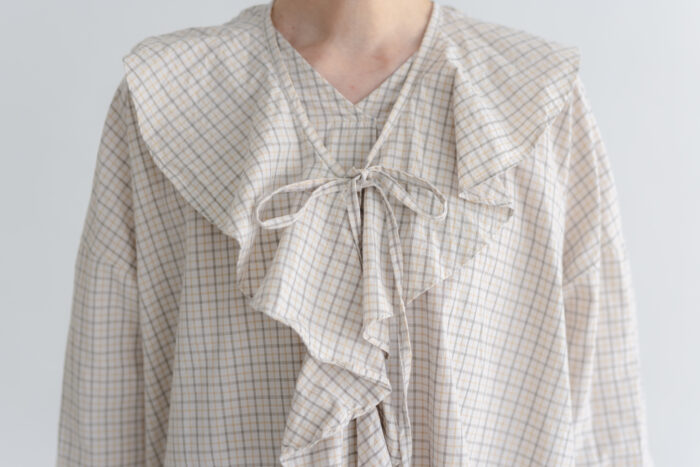 予約 RS11 2WAY FRILL COLLAR BLOUSE white check 9月中〜9月末 4