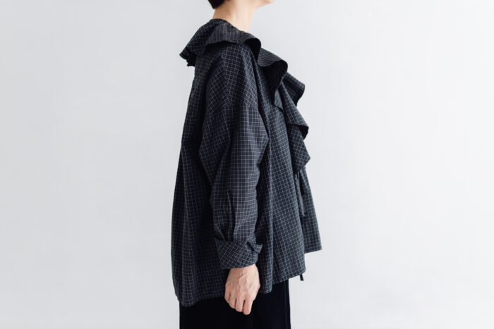 予約 RS11 2WAY FRILL COLLAR BLOUSE black check 9月中〜9月末 2