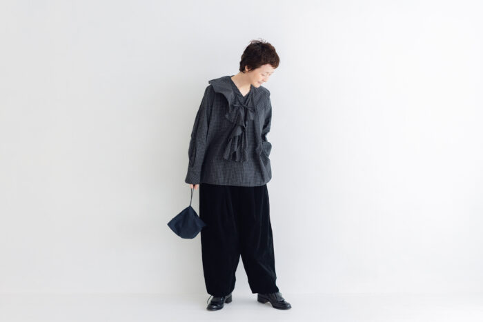 予約 RS11 2WAY FRILL COLLAR BLOUSE black check 9月中〜9月末 5