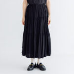 LINEN COTTON TIERED SKIRT  black