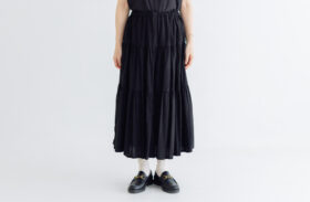 LINEN COTTON TIERED SKIRT  black 1