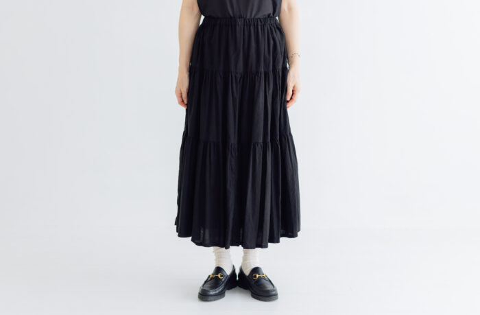 LINEN COTTON TIERED SKIRT  black 1