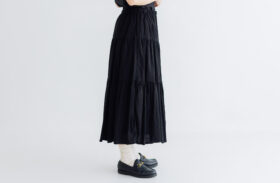 LINEN COTTON TIERED SKIRT  black 2