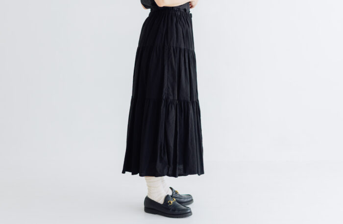 LINEN COTTON TIERED SKIRT  black 2