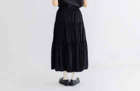 LINEN COTTON TIERED SKIRT  black 3